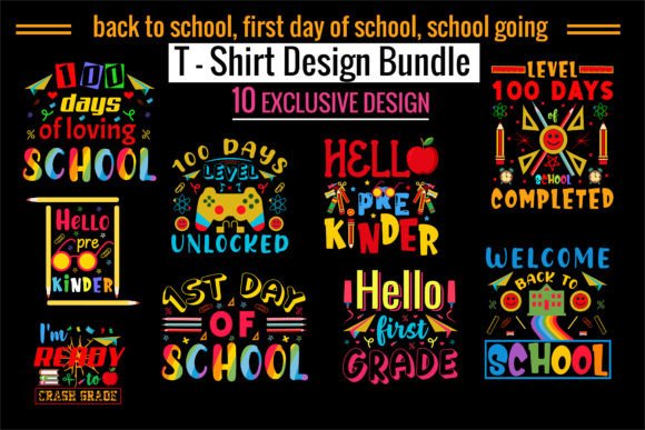 Kids School Going T-Shirt Design Bundle: Graphics & T-Shirt Designs